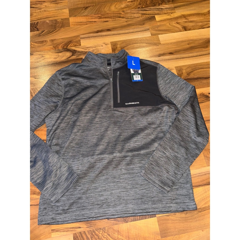 G.H. Bass & Co. Mixed Media 1/4 Zip Pullover Mens L Grey Black NEW Fleece Lined